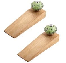 2 Pieces Green And Black Etched Ceramic Wooden Door Stopper